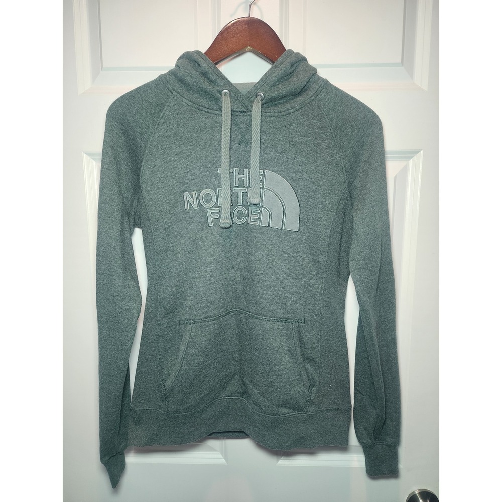 The North Face Womens Heather Green Embroidered Logo Pullover Hoodie Small